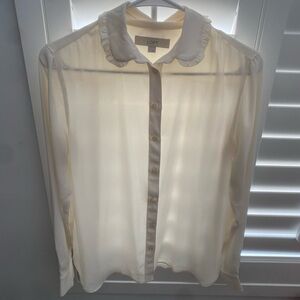 LOFT Ivory Ruffled Collar Blouse
